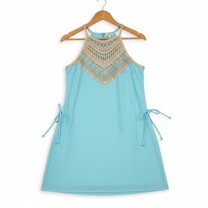 Lilly Pulitzer Aqua Crochet Halter Dress Romper Built-In Shorts Size 2